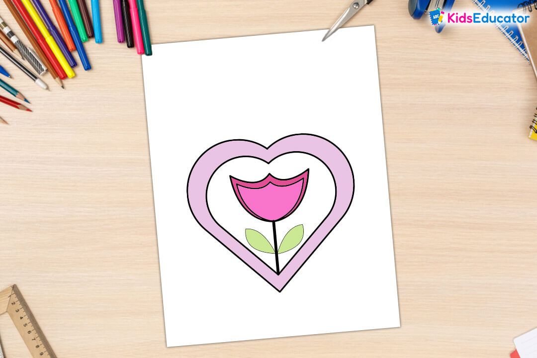 heart shape complete tulip drawing and coloring