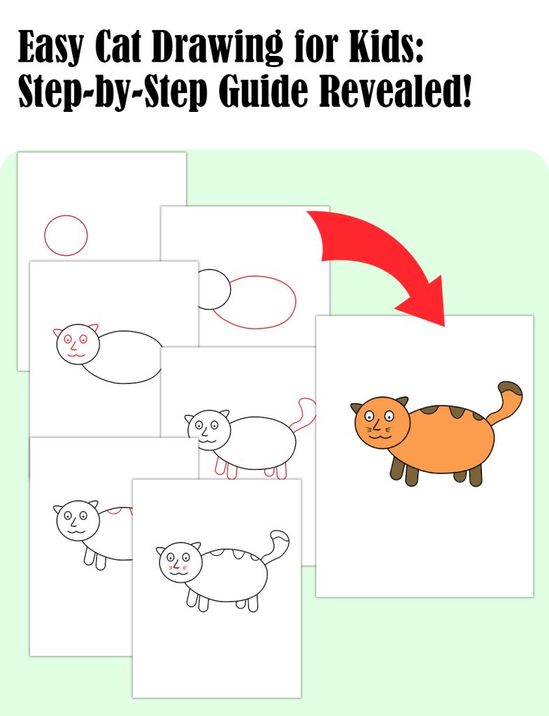 Easy cat drawing for kids