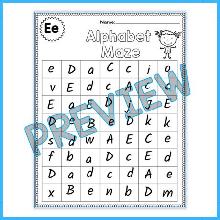 Alphabet Maze-Finding Letter Worksheets for Kindergarten Kids