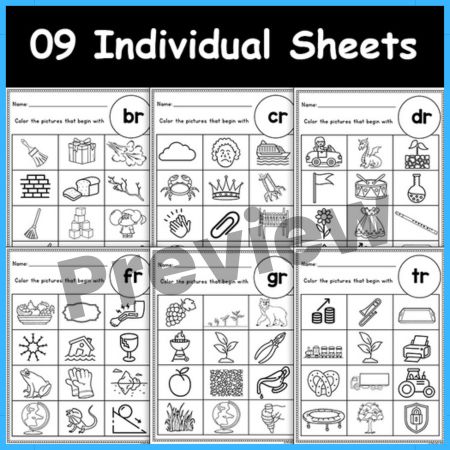 Initial R Blend Coloring Worksheet