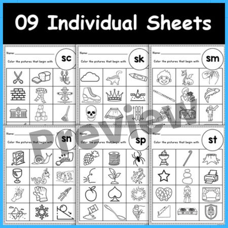 Initial S Blend Coloring Worksheet