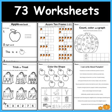 Math and Literacy Activities Worksheets for Kindergarten