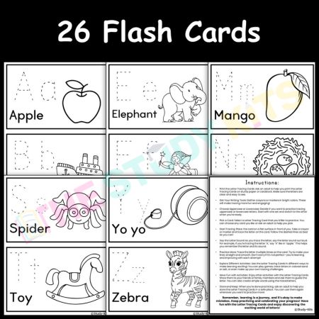 Alphabet Flash Cards with Tracing and Reading Activities Worksheet