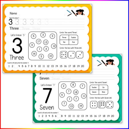 Colorful Number Recognition and Tracing Worksheet