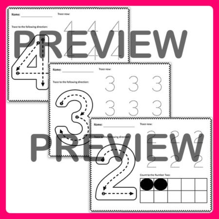 Number Tracing Mats Practice Worksheets